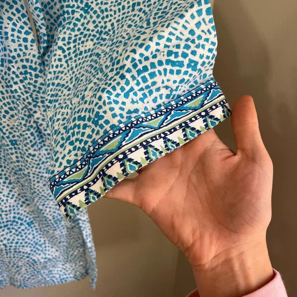 Foxcroft For Appleseeds Womens Blue Tunic Blouse 18 V Neck Geometric Long Sleeve - Picture 6 of 9